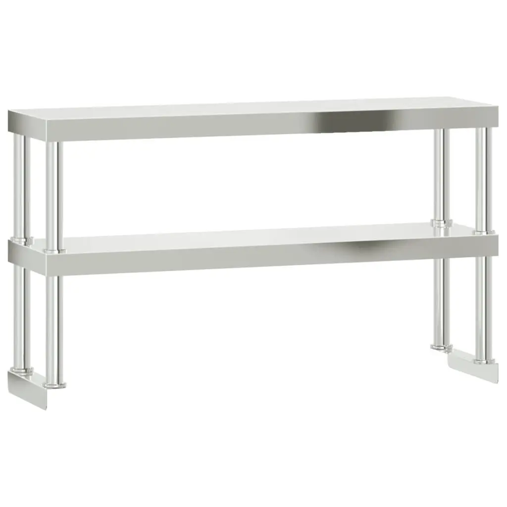 Work Table Overshelf Silver 110x30x65cm 2-Tier Stainless Steel Kitchen Prep Shelf Rack