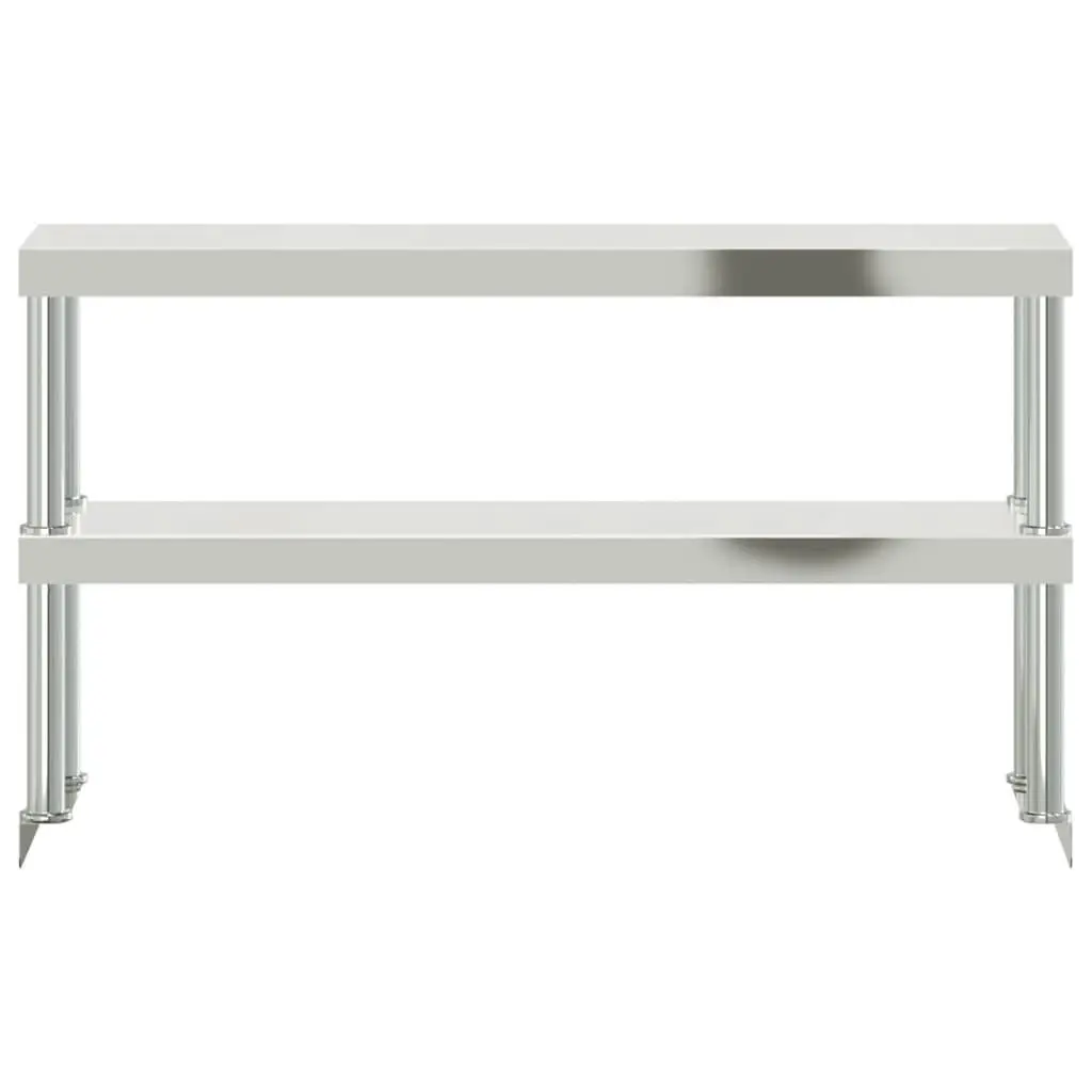 Work Table Overshelf Silver 110x30x65cm 2-Tier Stainless Steel Kitchen Prep Shelf Rack
