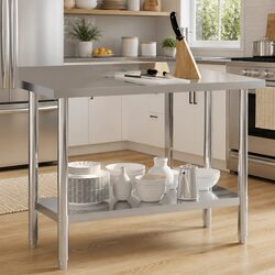 Compact Stainless Steel Kitchen Table with Backsplash