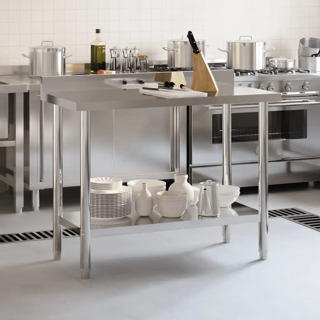 Stainless Steel Prep Station Kitchen Work Table 110x55x93cm with Backsplash and Adjustable Feet for Food Preparation and Storage