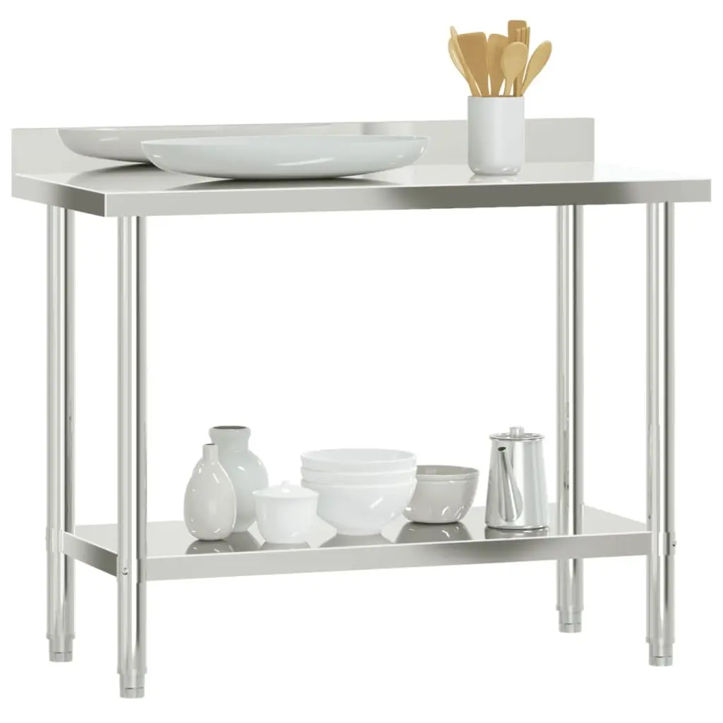 Stainless Steel Prep Station Kitchen Work Table 110x55x93cm with Backsplash and Adjustable Feet for Food Preparation and Storage