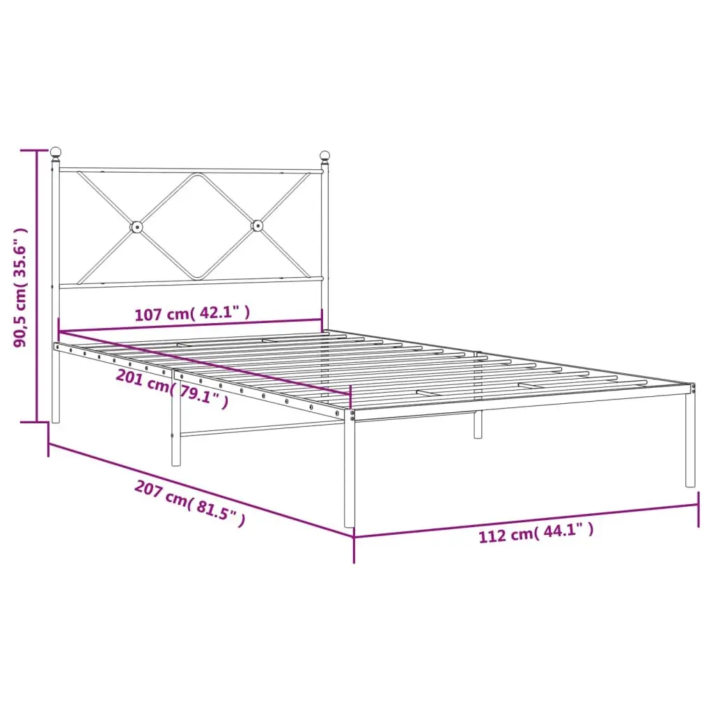 Metal Bed Frame King Single 107x203cm Black Bedroom Headboard Steel Slats