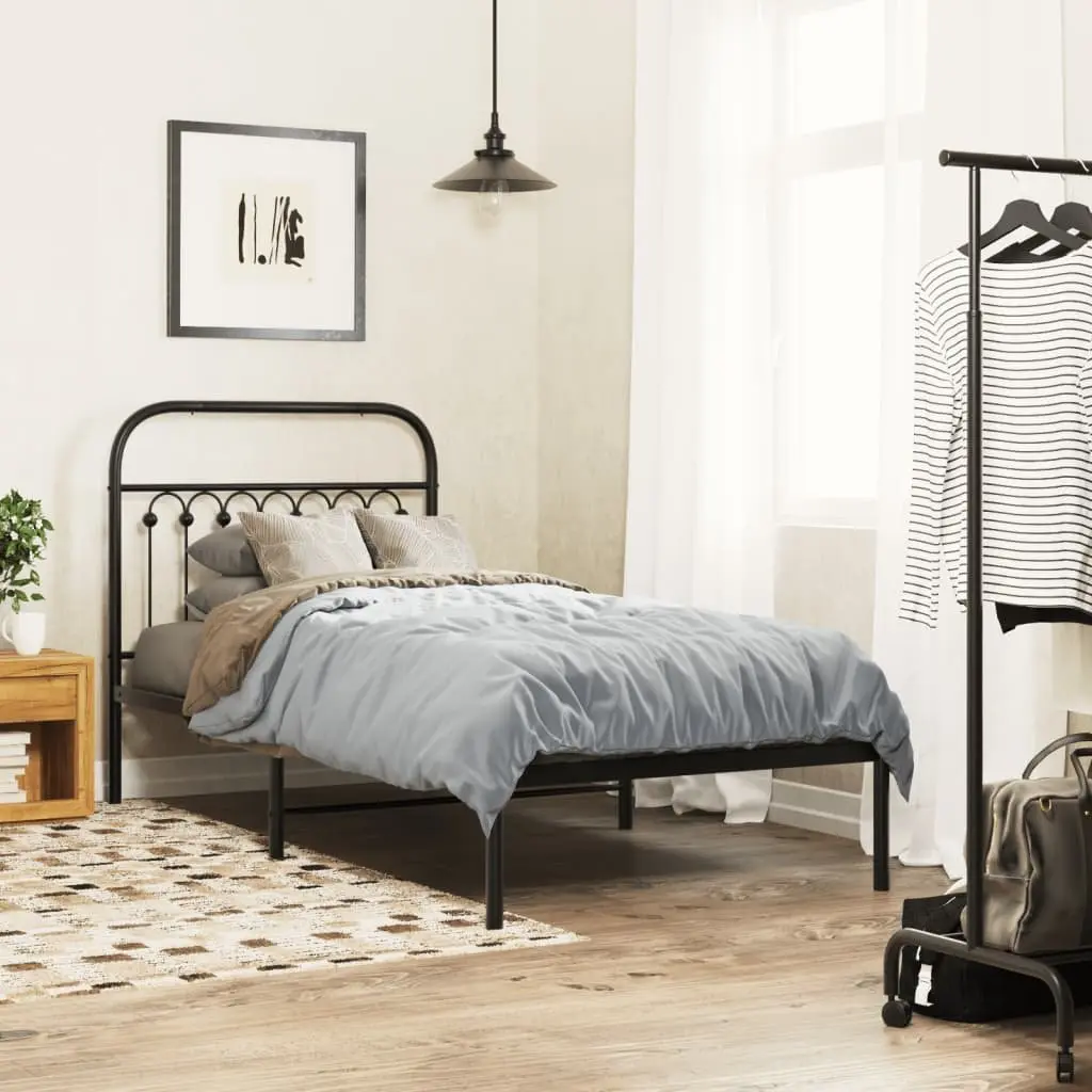 Metal Bed Frame Black 90x190 cm Sturdy Construction Headboard Slatted Base