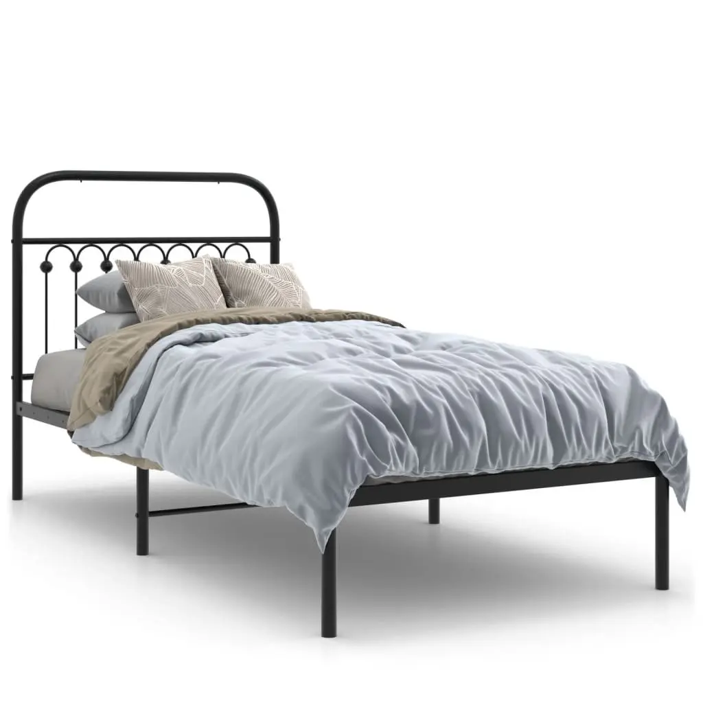 Metal Bed Frame Black 90x190 cm Sturdy Construction Headboard Slatted Base
