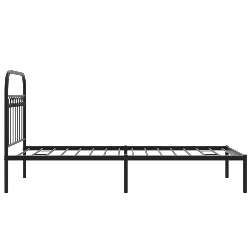Metal Bed Frame Black 90x190 cm Sturdy Construction Headboard Slatted Base