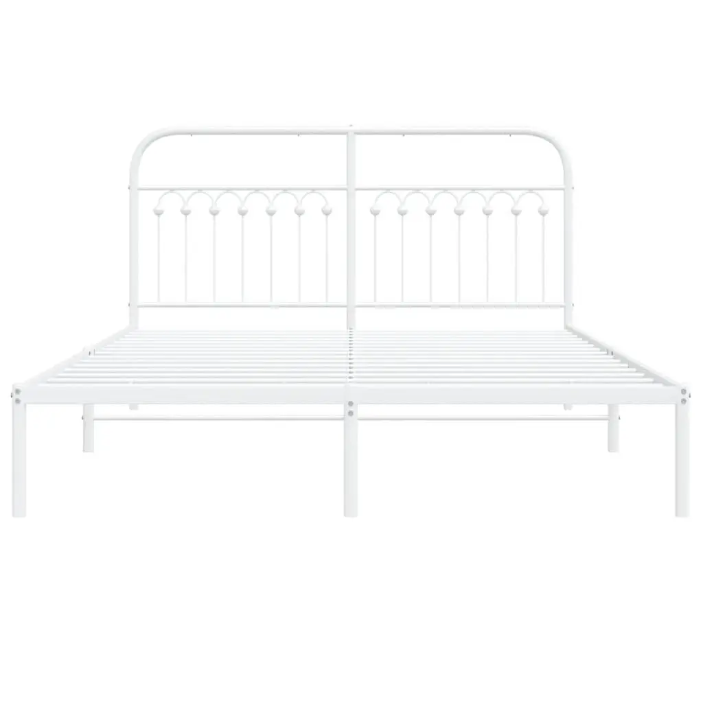 White Metal Bed Frame 150x200 cm with Headboard
