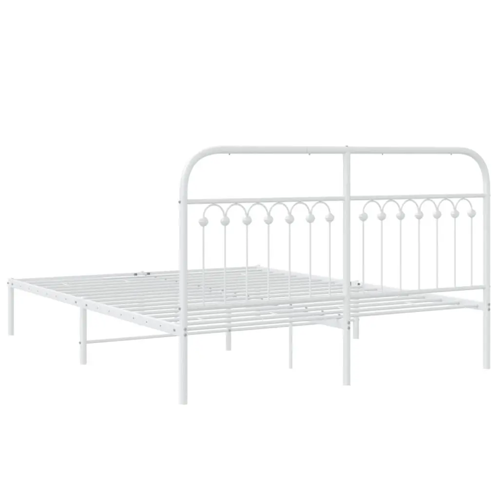 White Metal Bed Frame 150x200 cm with Headboard