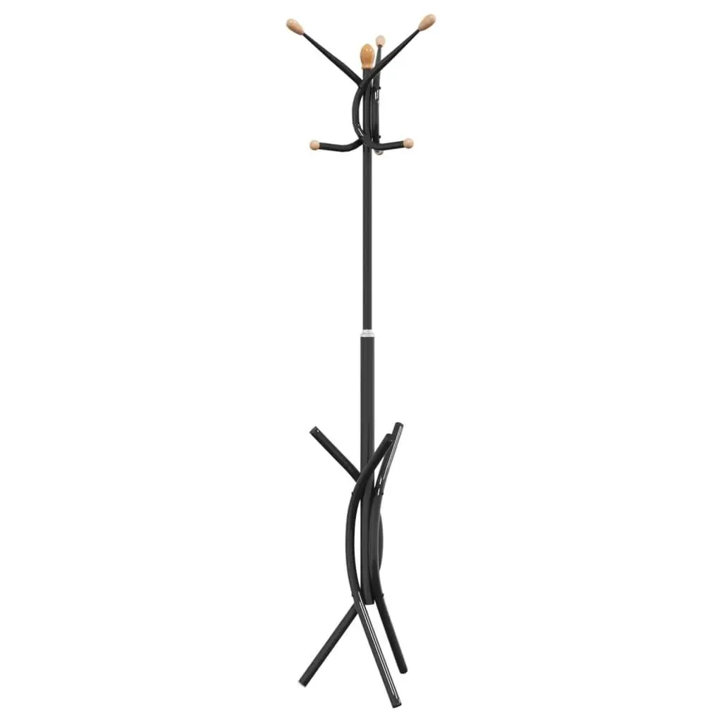 Coat Stand Black 176cm Iron Frame 9 Hooks Storage Rack Hallway Bedroom Organiser