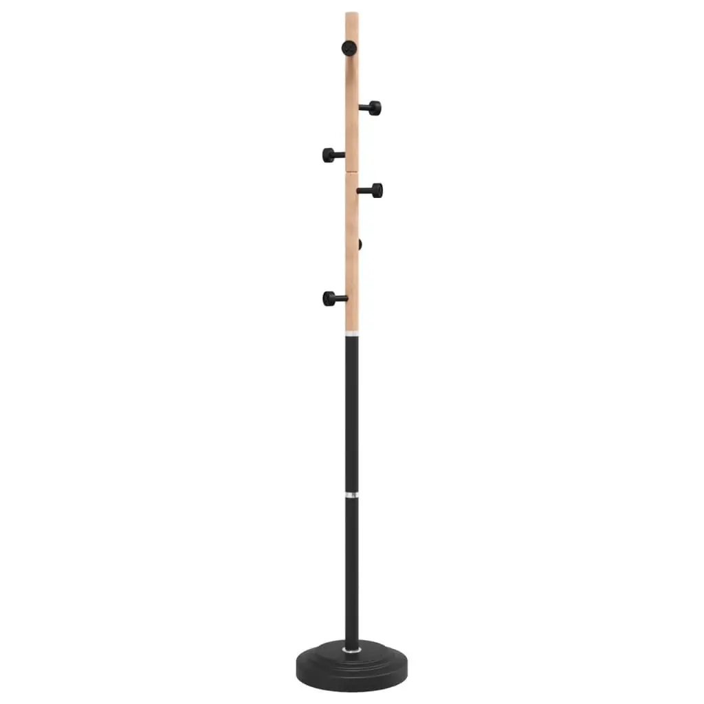 Coat Stand 177cm Black Iron Beech Wood 6 Hooks Sturdy Storage Rack for Organising Coats and Accessories