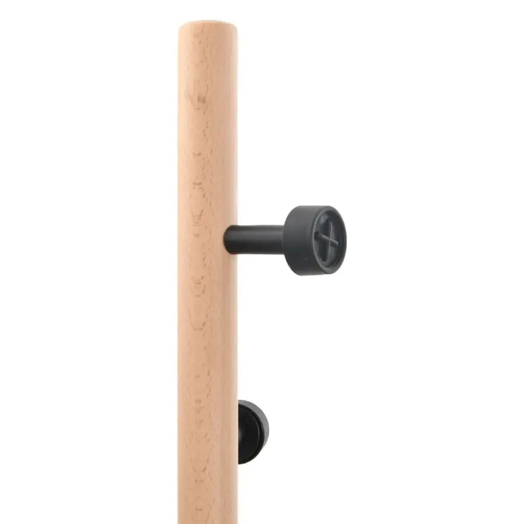 Coat Stand 177cm Black Iron Beech Wood 6 Hooks Sturdy Storage Rack for Organising Coats and Accessories