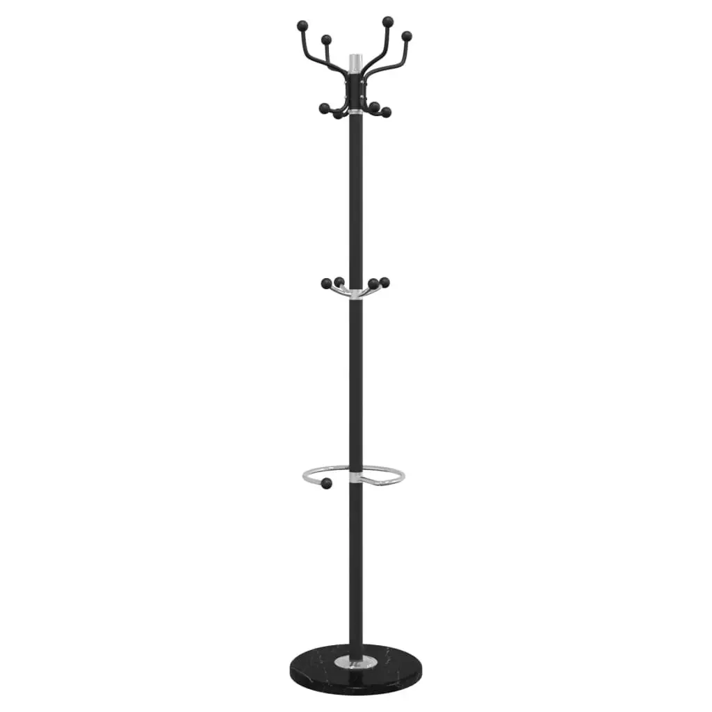 Coat Stand Black 180cm Powder-coated Iron Frame 12 Hooks Umbrella Holder