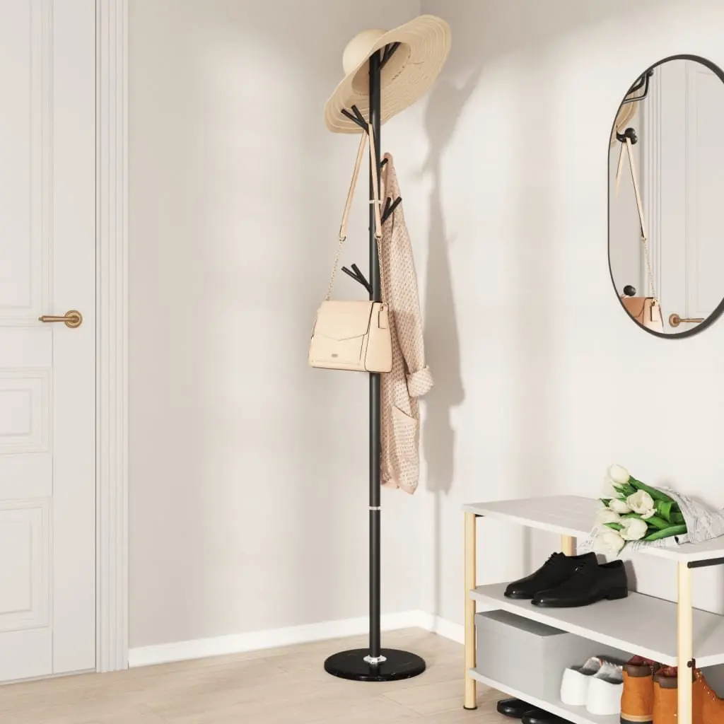 Coat Stand Black 175 cm Iron Frame 12 Hooks Free-standing Storage Organizer