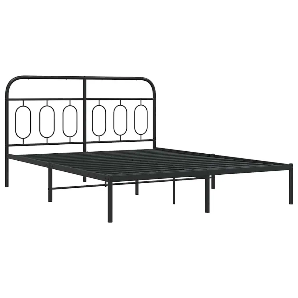 Metal Bed Frame Black 150x200 cm Sturdy Steel Construction with Headboard