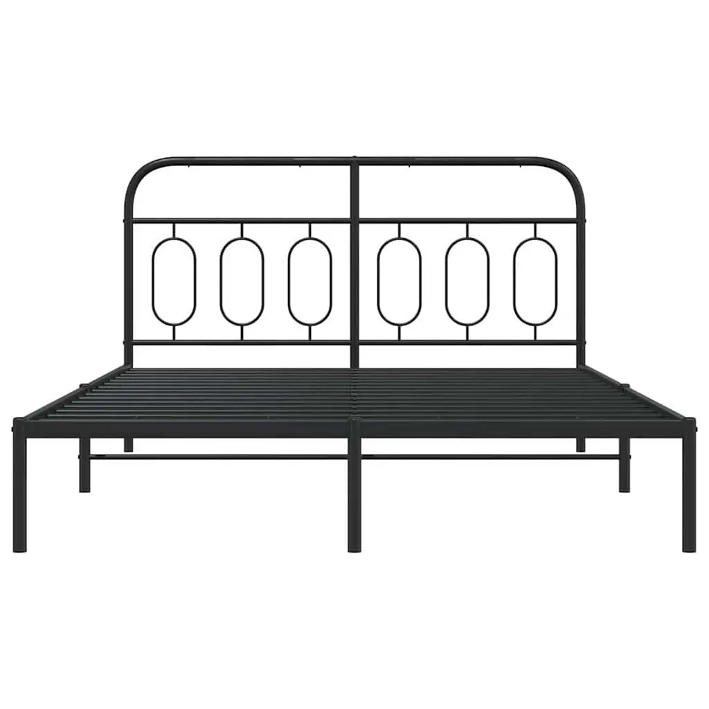 Metal Bed Frame Black 150x200 cm Sturdy Steel Construction with Headboard