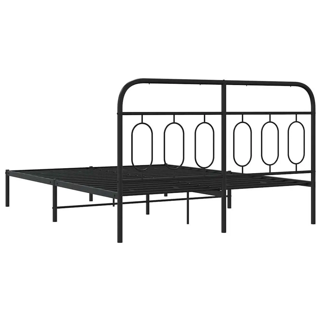 Metal Bed Frame Black 150x200 cm Sturdy Steel Construction with Headboard