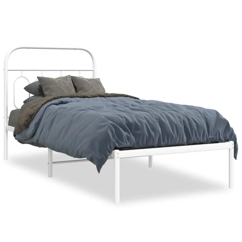 Metal Bed Frame White 90x190 cm with Headboard Slatted Base Storage