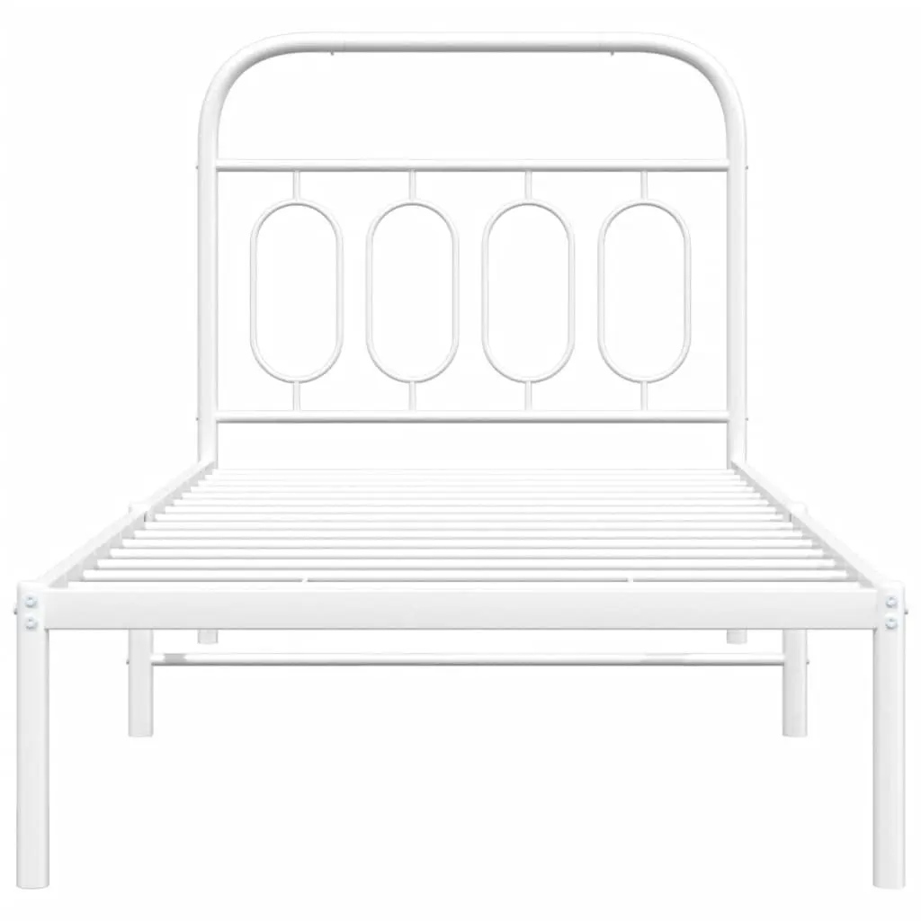 Metal Bed Frame White 90x190 cm with Headboard Slatted Base Storage