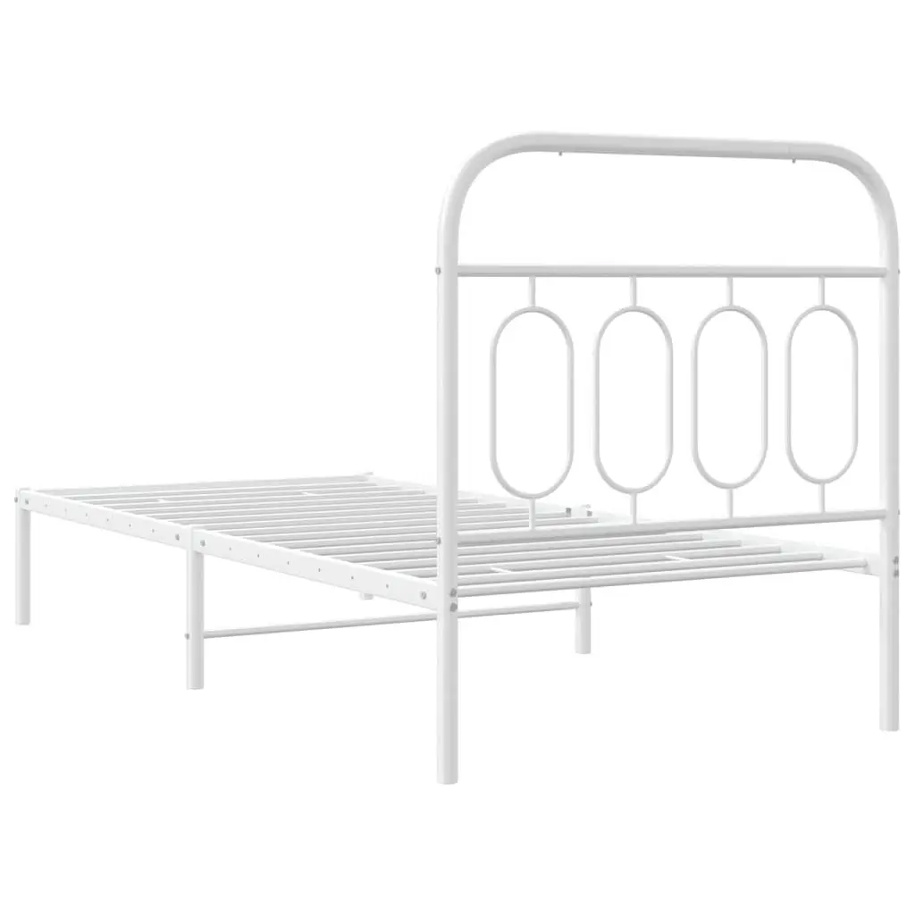 Metal Bed Frame White 90x190 cm with Headboard Slatted Base Storage