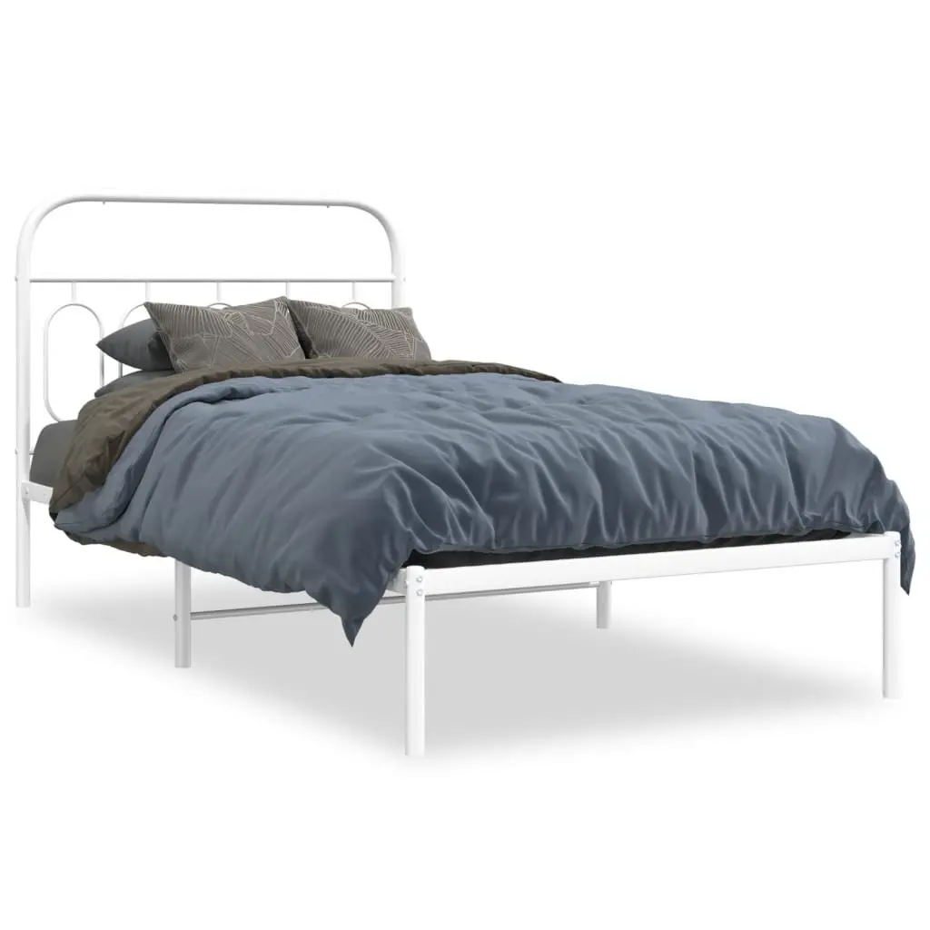 Metal Bed Frame White King Single 107x203 cm Steel Slats Headboard Storage