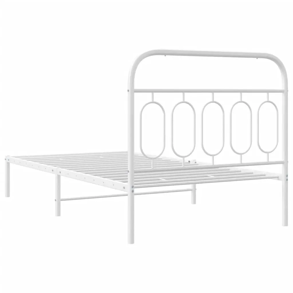 Metal Bed Frame White King Single 107x203 cm Steel Slats Headboard Storage