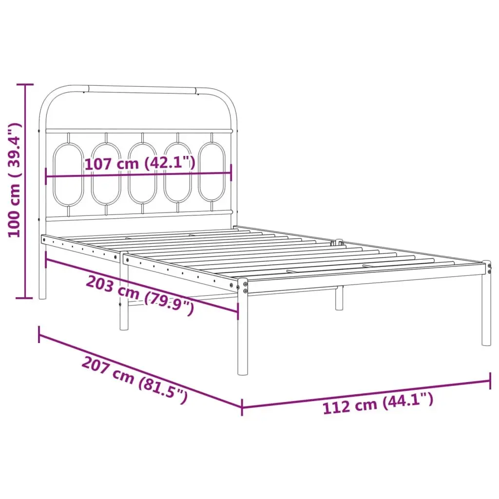 Metal Bed Frame White King Single 107x203 cm Steel Slats Headboard Storage