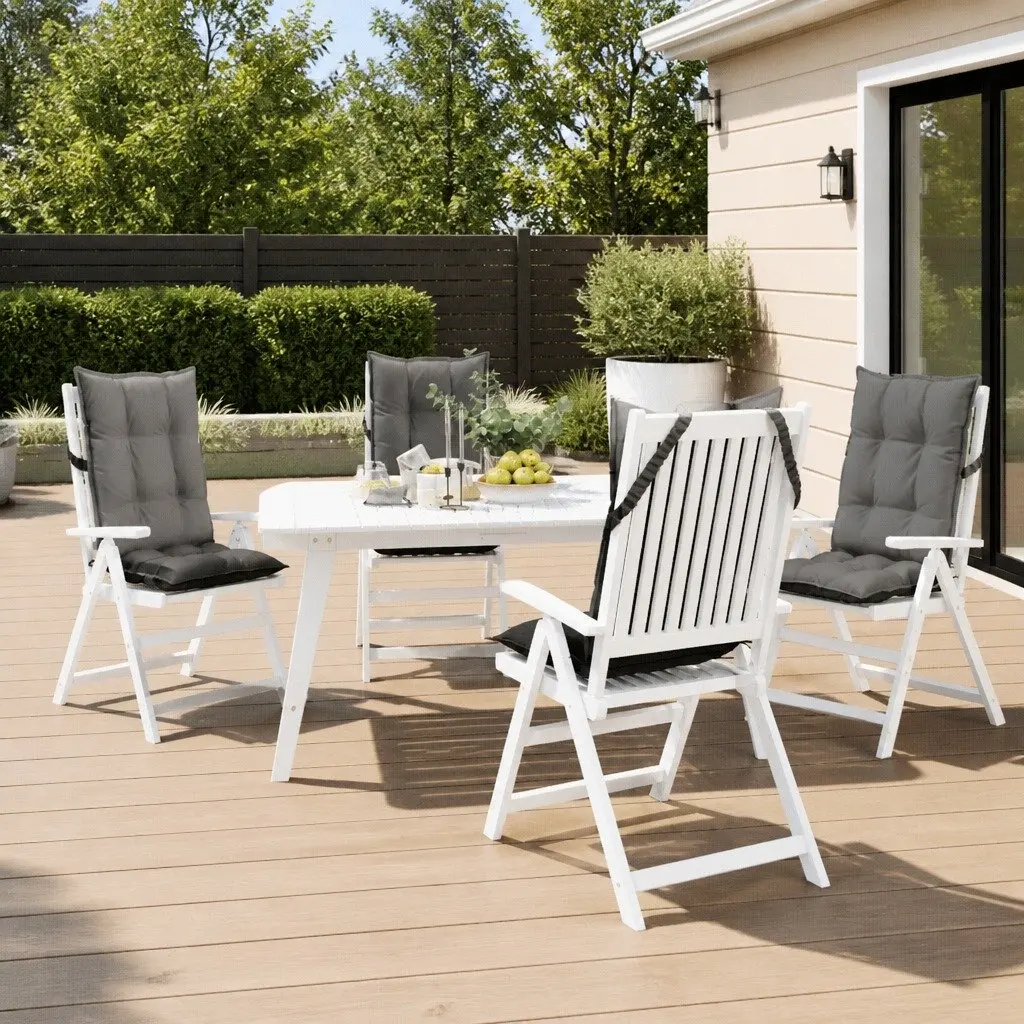 Highback Chair Cushions Grey 4 Pieces Oxford Fabric Outdoor Garden Patio Seat