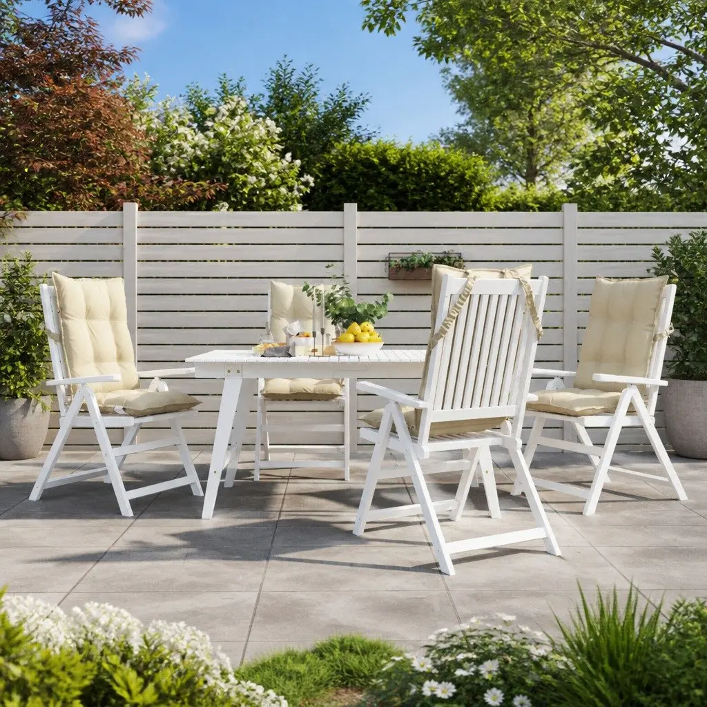 Highback Chair Cushions Cream 4 Piece Durable Oxford Fabric Soft Filling Outdoor Indoor Seating Pad