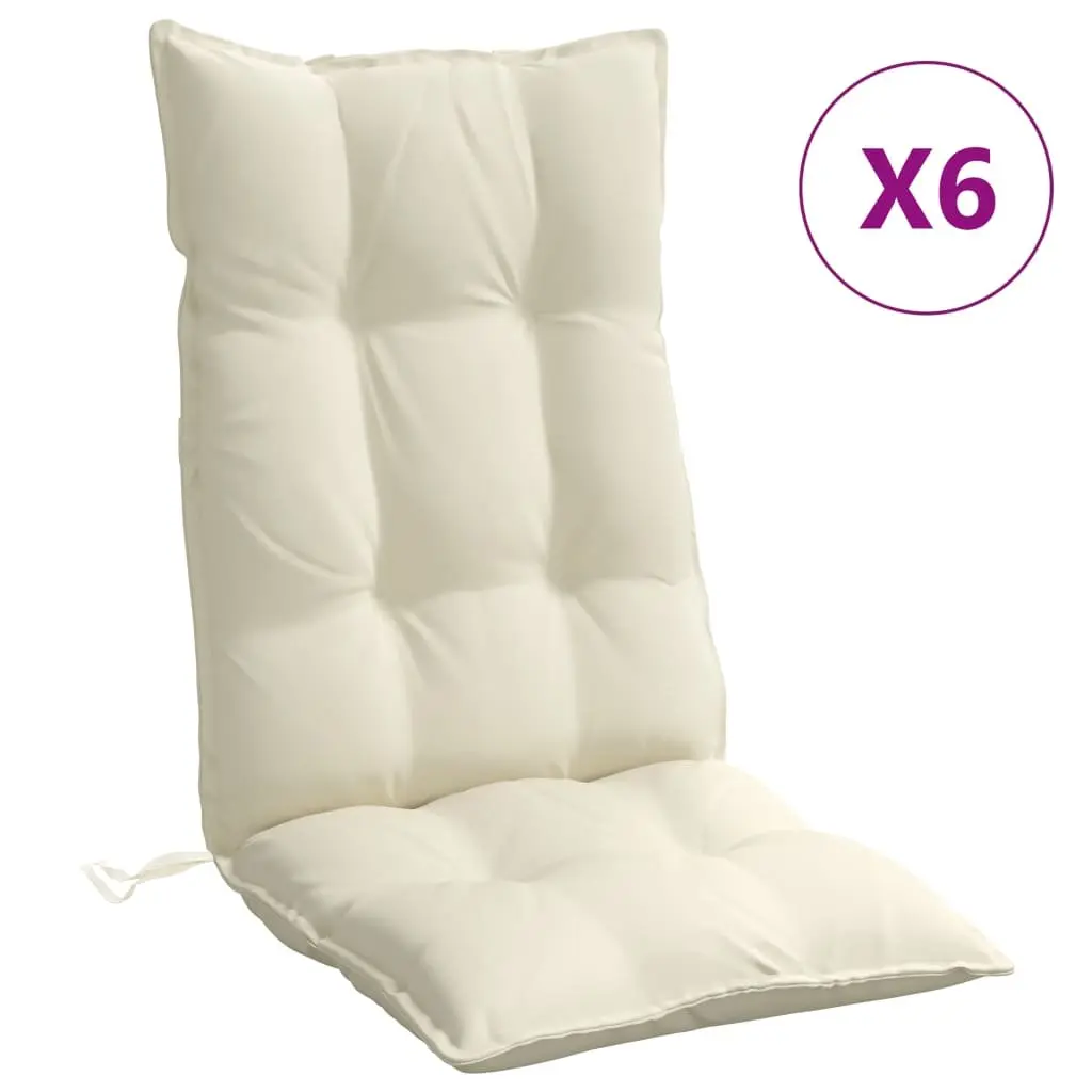 Outdoor Cushions Set 6 Pieces Cream Highback Chair Pads Water-Resistant Oxford Fabric for Garden Patio Furniture