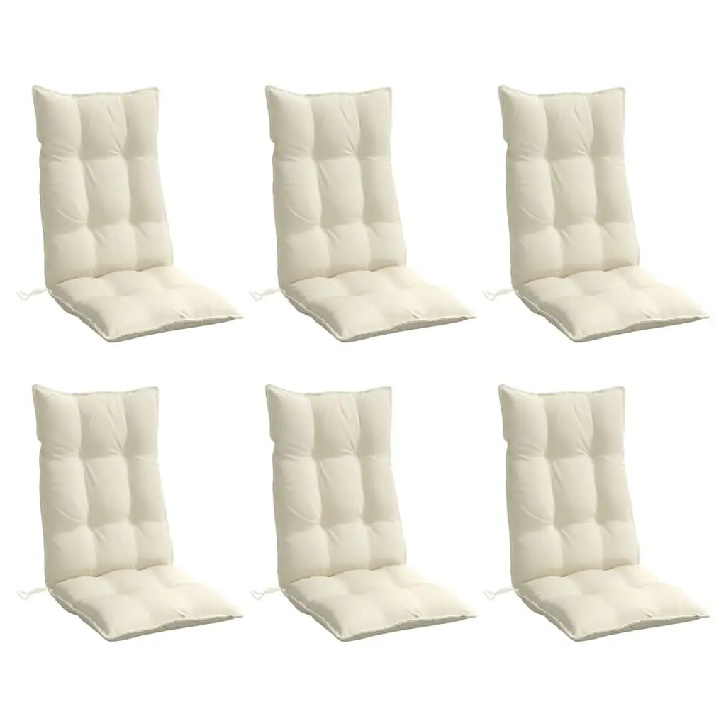 Outdoor Cushions Set 6 Pieces Cream Highback Chair Pads Water-Resistant Oxford Fabric for Garden Patio Furniture