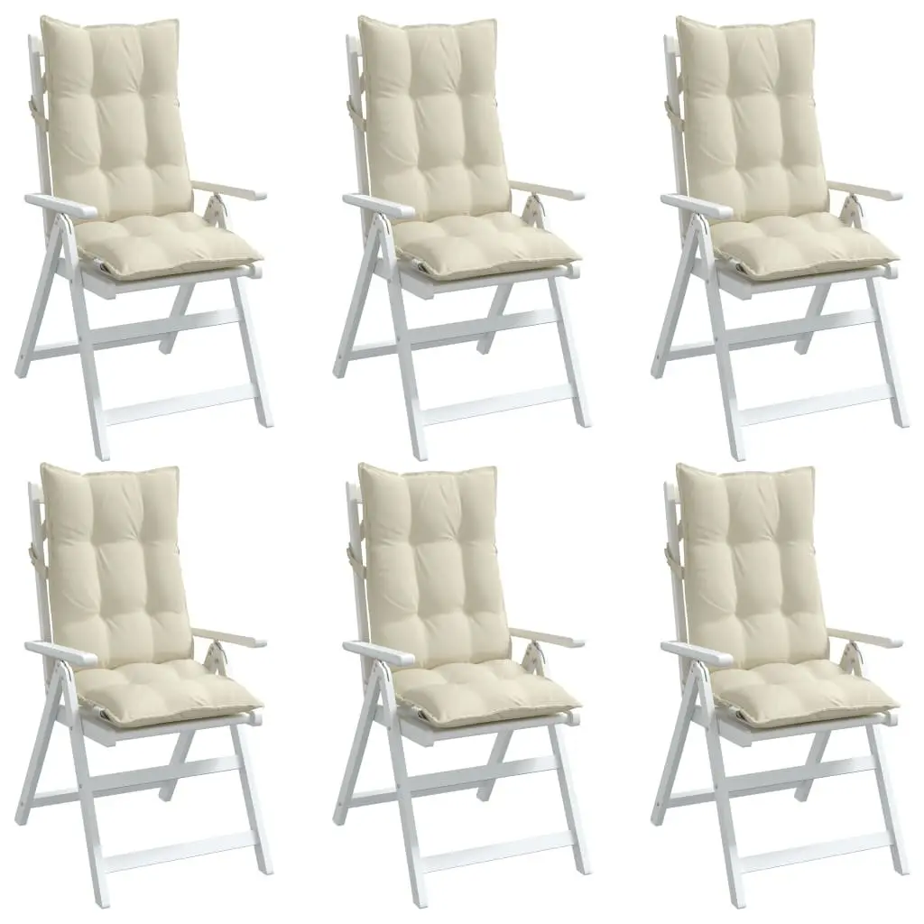 Outdoor Cushions Set 6 Pieces Cream Highback Chair Pads Water-Resistant Oxford Fabric for Garden Patio Furniture