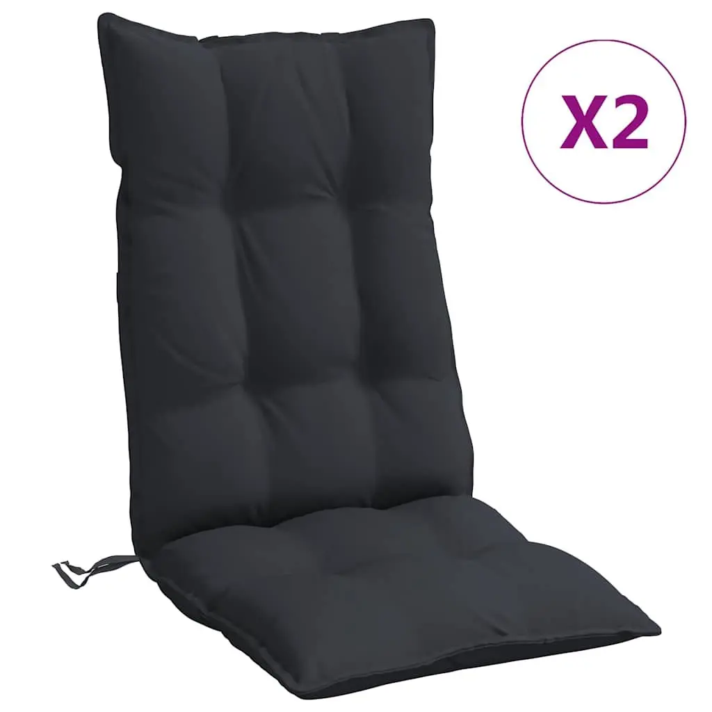 Highback Chair Cushions Black Oxford Fabric 2 Piece Outdoor Garden Patio Seat Pad