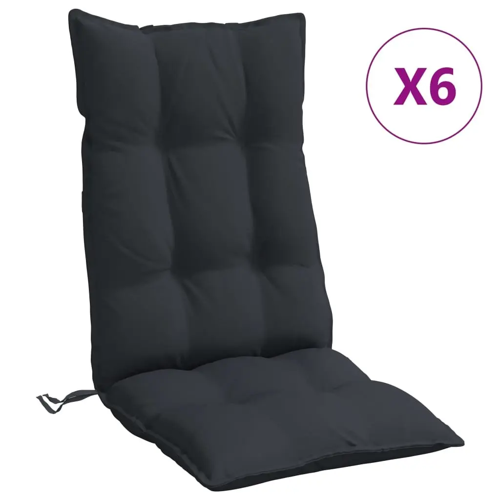 Highback Chair Cushions Black 6 Piece Oxford Fabric Outdoor Garden Patio Seat