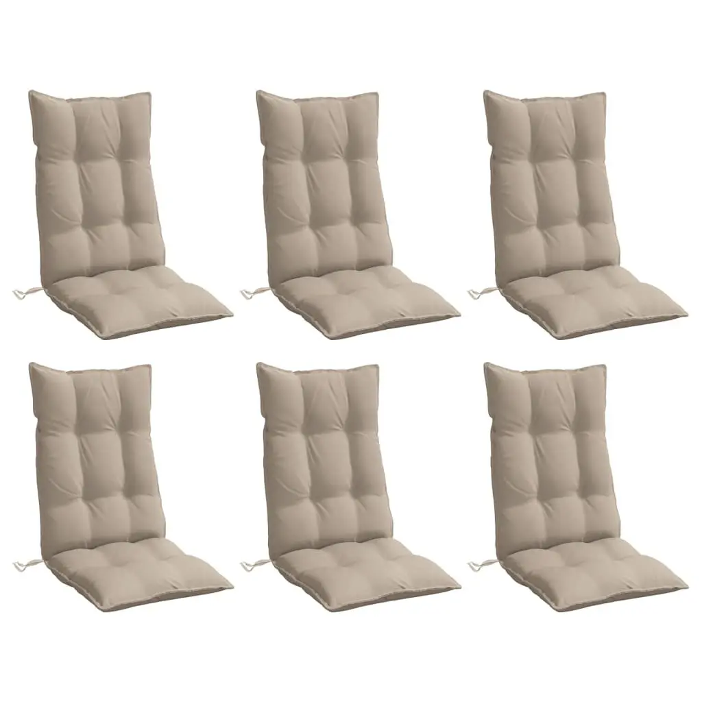 Highback Chair Cushions Taupe Oxford Fabric 6 Piece Outdoor Garden Patio Seat Pad