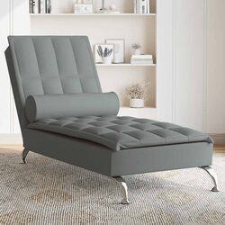 Compact Grey Fabric Massage Chaise Lounge with Vibration