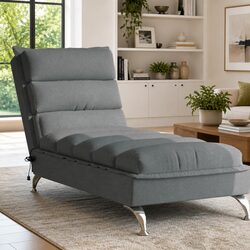 Massage Chaise Lounge with Cushions Dark Grey Fabric Chair Sofa