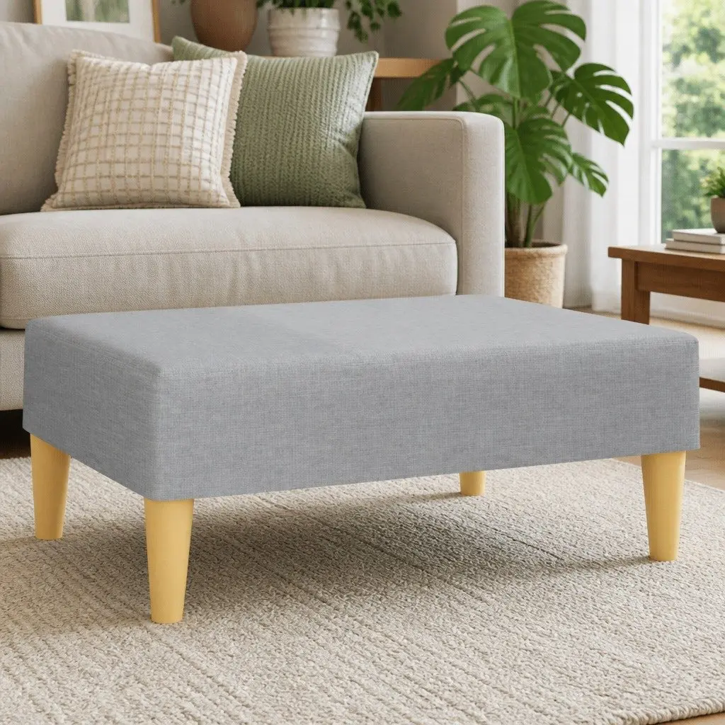 Light Grey Fabric Footstool with Sturdy Frame