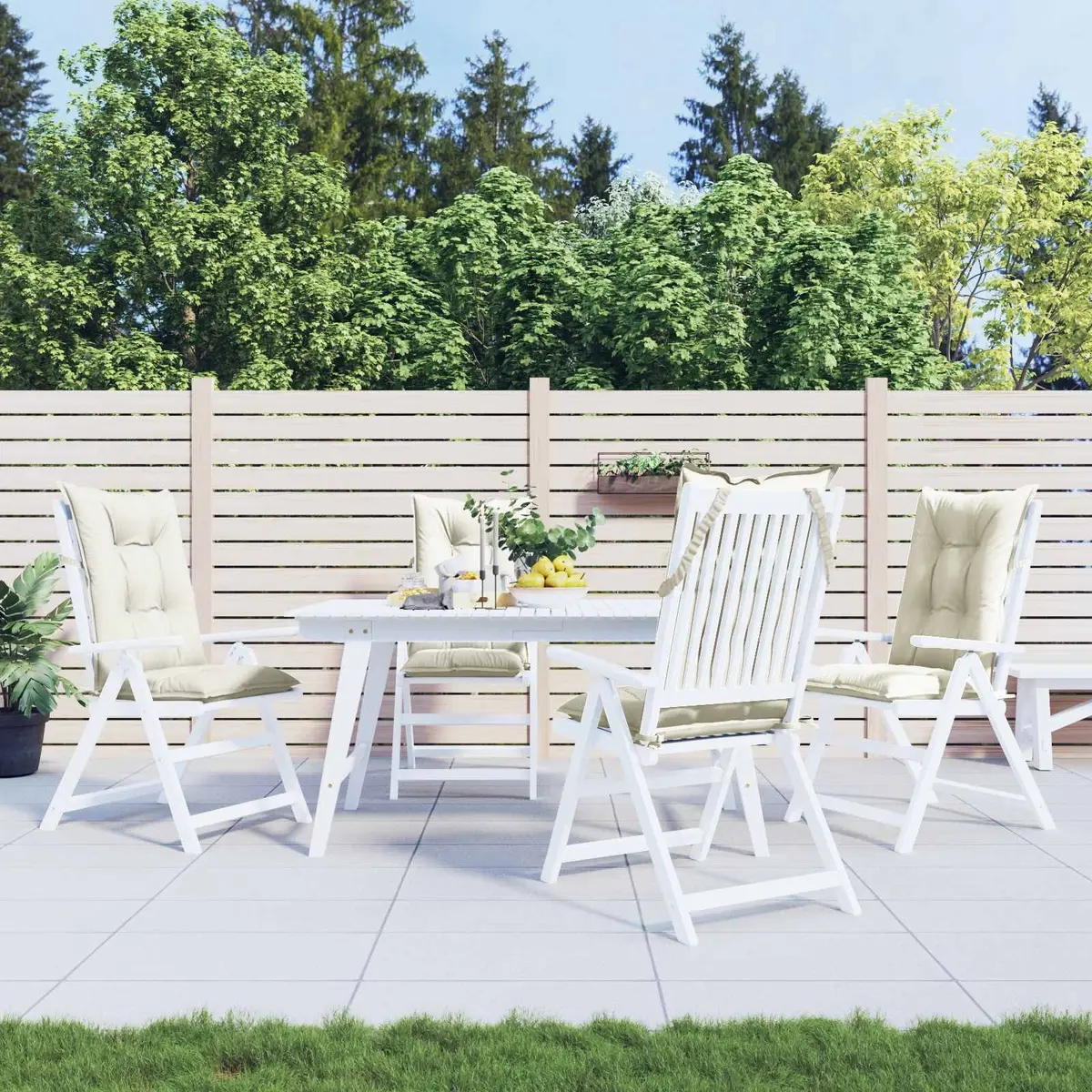 Highback Chair Cushions Set 4pcs Cream Outdoor Garden Patio Seat Pad Cushion