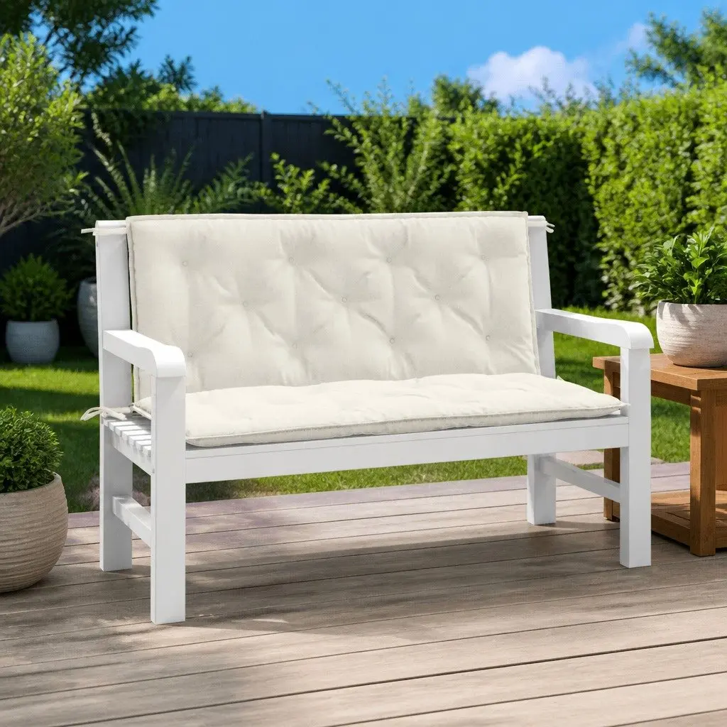 Garden Bench Cushions 2 Pieces Outdoor Seating Pad Cream 120x50x7 cm