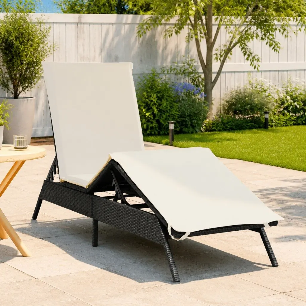 Sun Lounger Black Adjustable Reclining Lounge Seat with Cushion