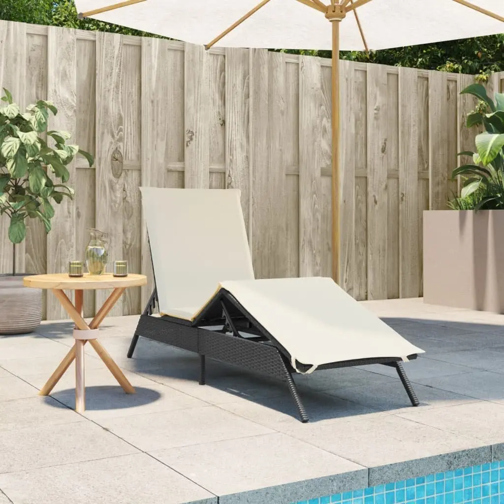 Sun Lounger Black Adjustable Reclining Lounge Seat with Cushion