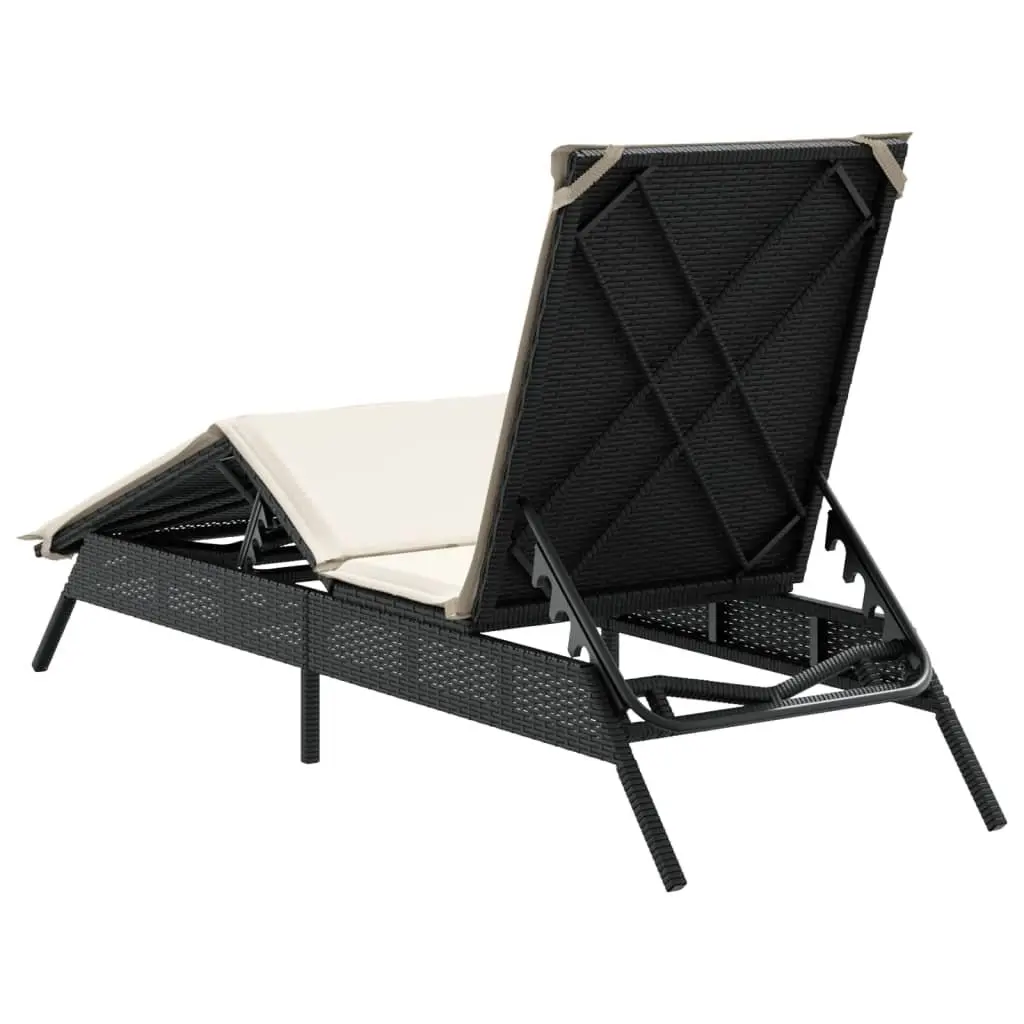 Sun Lounger Black Adjustable Reclining Lounge Seat with Cushion