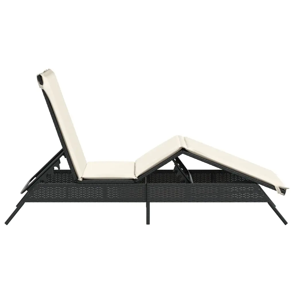 Sun Lounger Black Adjustable Reclining Lounge Seat with Cushion