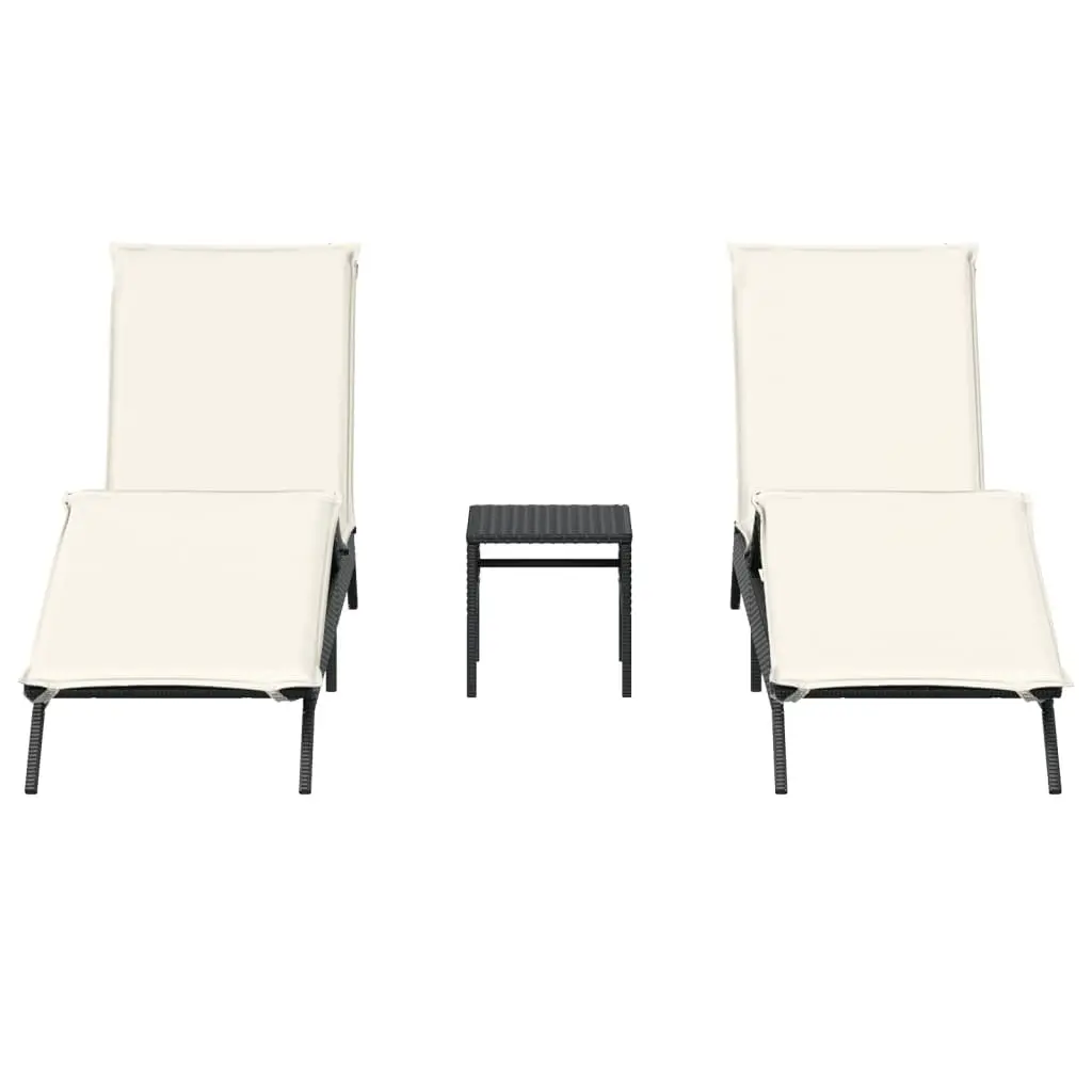 Sun Loungers Set Black 2 Piece Adjustable Backrest and Footrest with Cushions and Side Table
