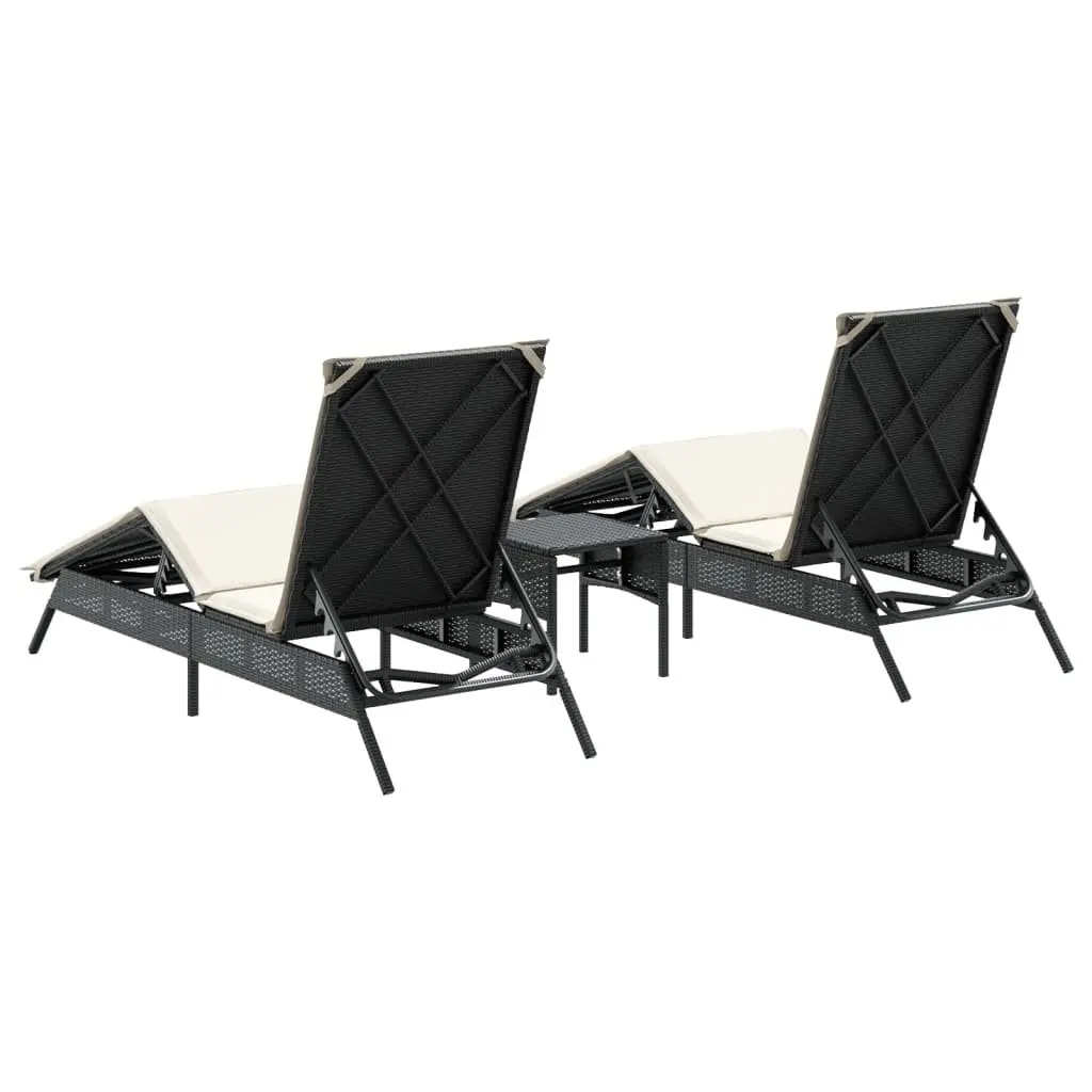 Sun Loungers Set Black 2 Piece Adjustable Backrest and Footrest with Cushions and Side Table