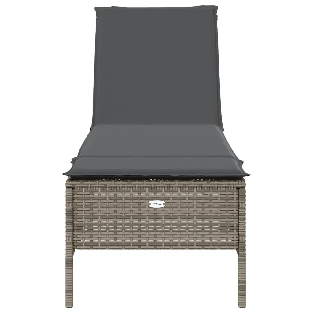Sun Lounger with Cushion Grey Poly Rattan Outdoor Furniture Adjustable Backrest