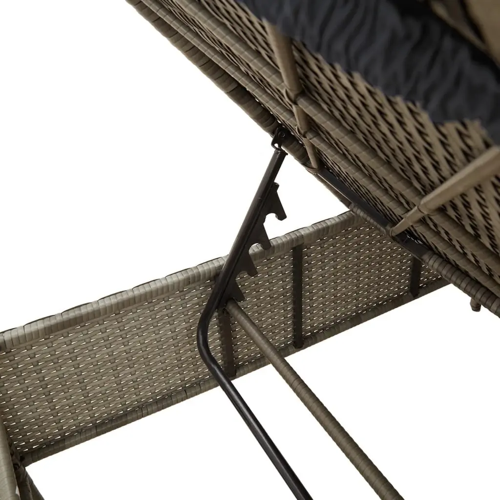 Sun Lounger with Cushion Grey Poly Rattan Outdoor Furniture Adjustable Backrest