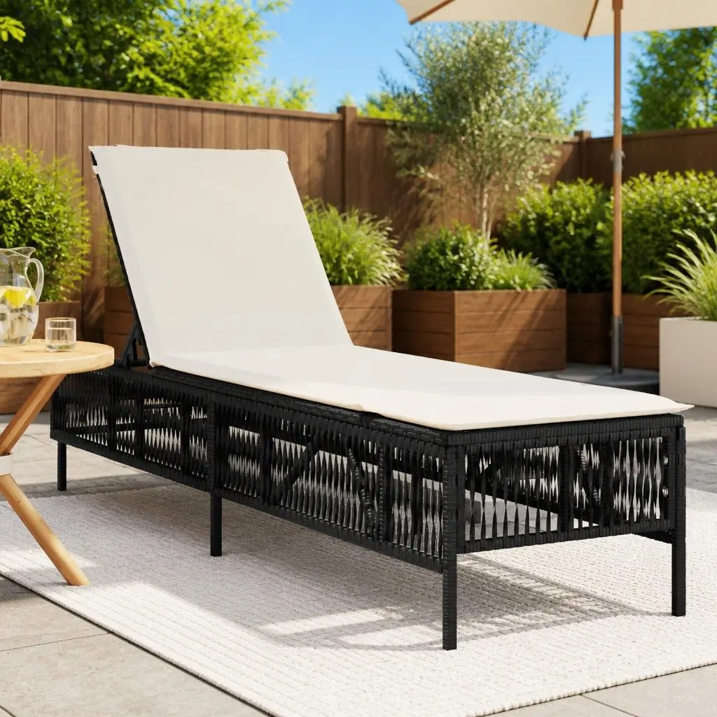 Sun Lounger Black Adjustable Backrest Recliner with Cushion
