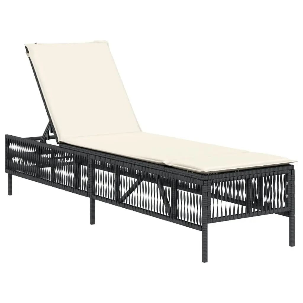 Sun Lounger Black Adjustable Backrest Recliner with Cushion
