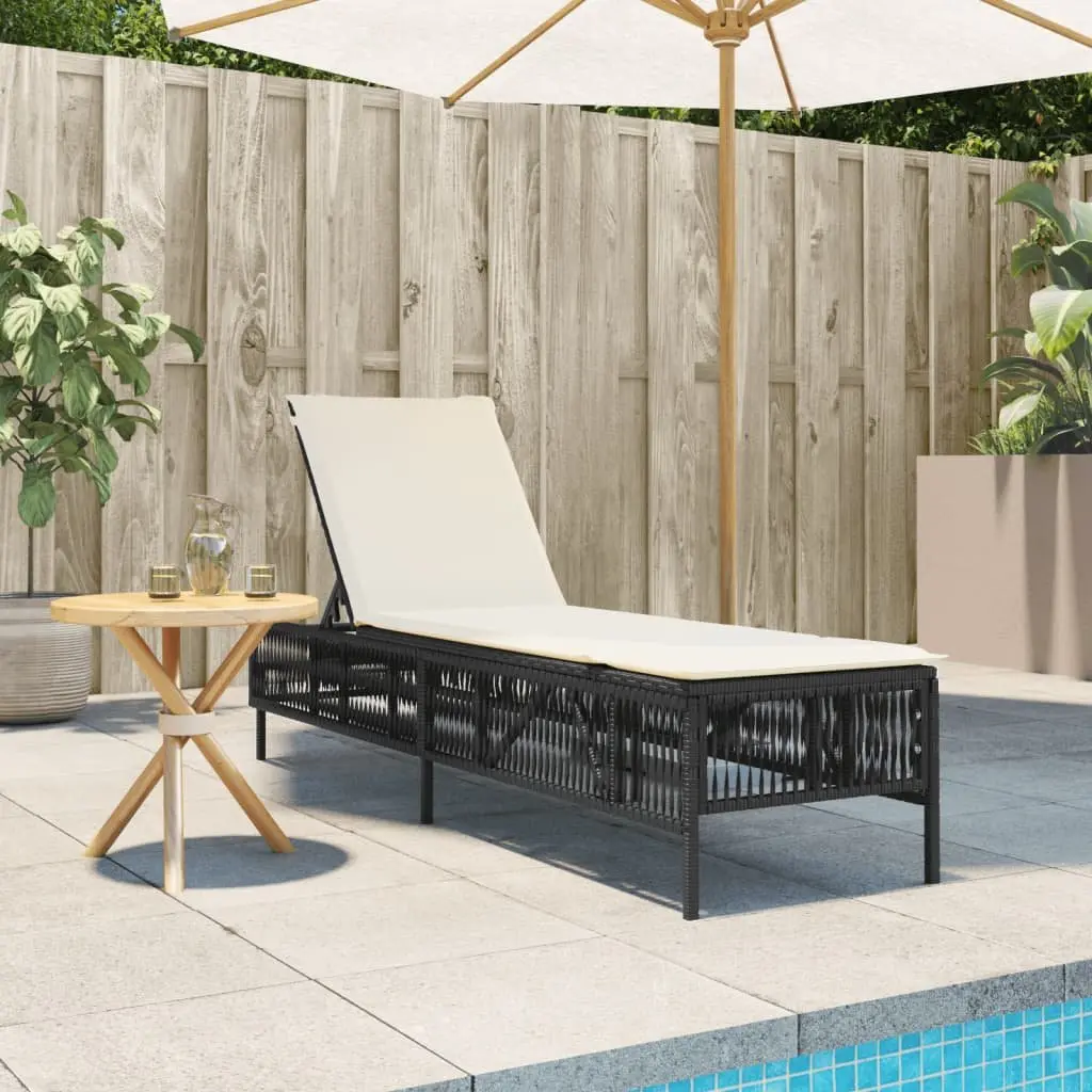 Sun Lounger Black Adjustable Backrest Recliner with Cushion