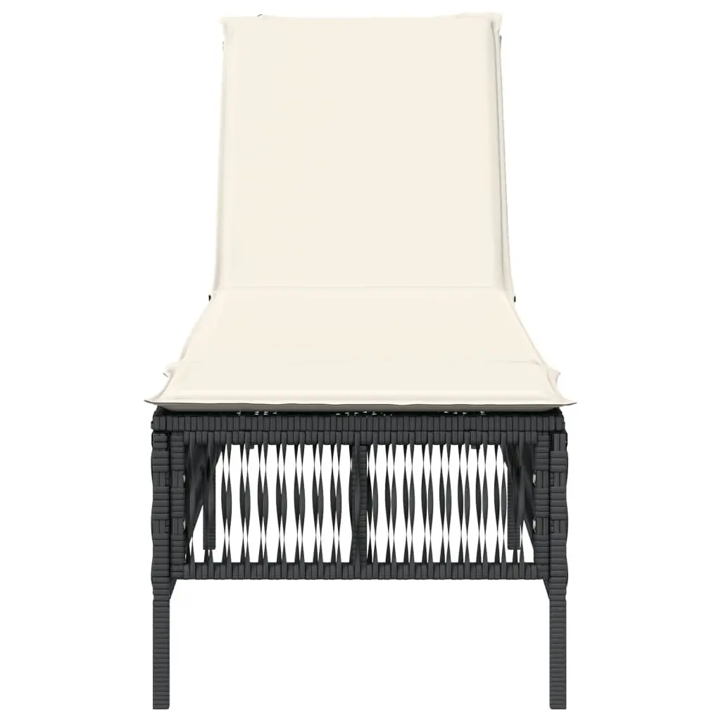 Sun Lounger Black Adjustable Backrest Recliner with Cushion